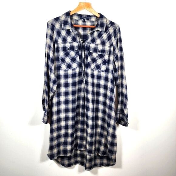Madewell Navy Flannel Daywalk Shirtdress in Fairfax Plaid Size Medium - Picture 2 of 9